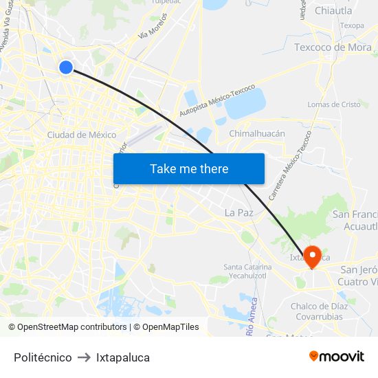 Politécnico to Ixtapaluca map