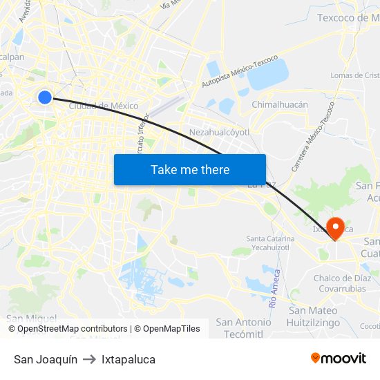 San Joaquín to Ixtapaluca map