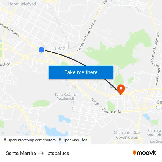 Santa Martha to Ixtapaluca map