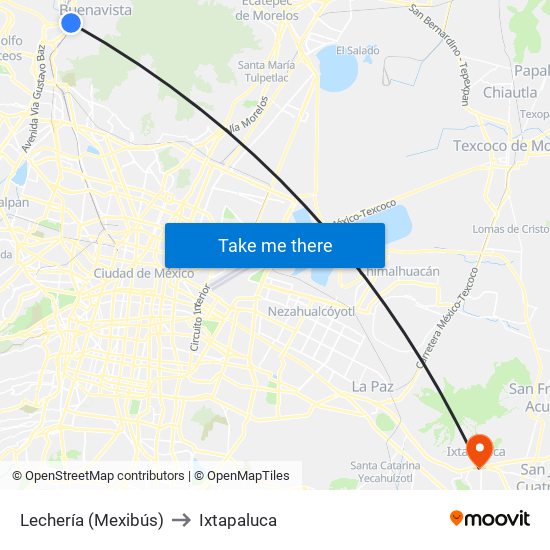 Lechería (Mexibús) to Ixtapaluca map