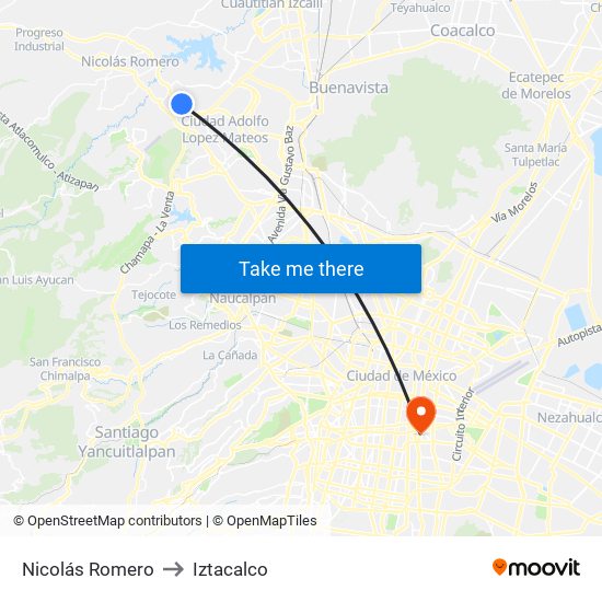 Nicolás Romero to Iztacalco map