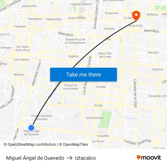 Miguel Ángel de Quevedo to Iztacalco map
