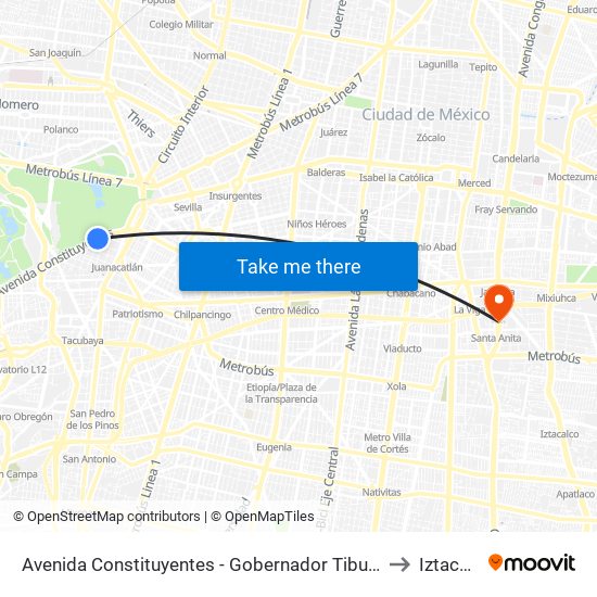 Avenida Constituyentes - Gobernador Tiburcio Montiel to Iztacalco map