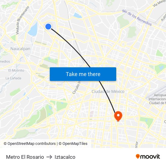 Metro El Rosario to Iztacalco map