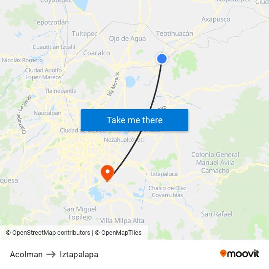 Acolman to Iztapalapa map