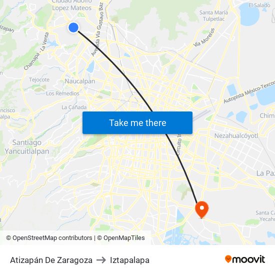 Atizapán De Zaragoza to Iztapalapa map