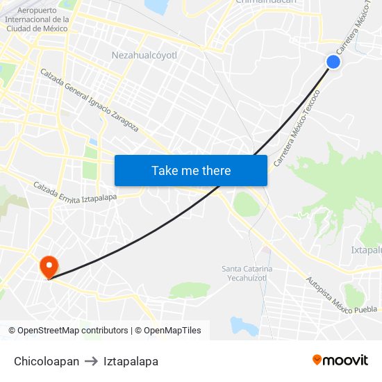 Chicoloapan to Iztapalapa map