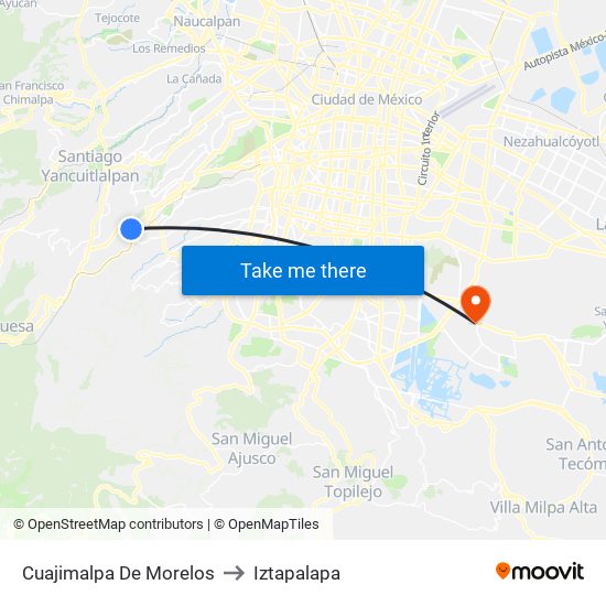 Cuajimalpa De Morelos to Iztapalapa map