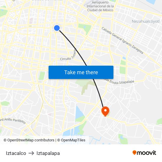 Iztacalco to Iztapalapa map