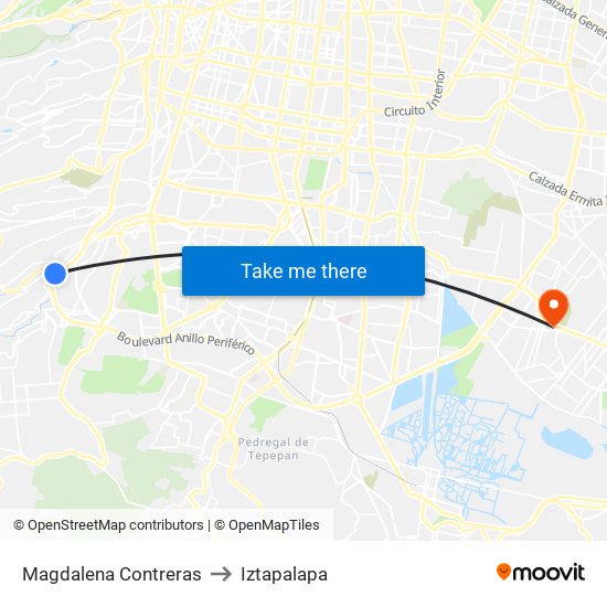 Magdalena Contreras to Iztapalapa map