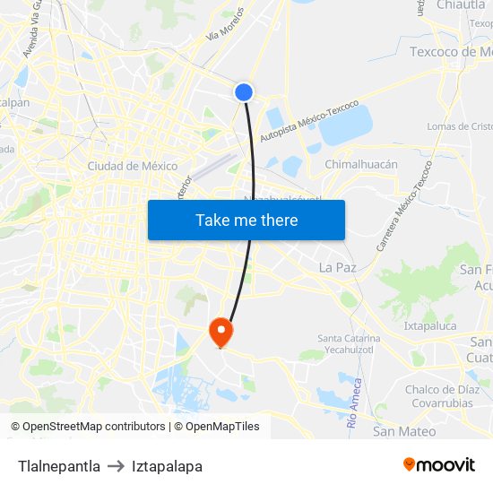 Tlalnepantla to Iztapalapa map