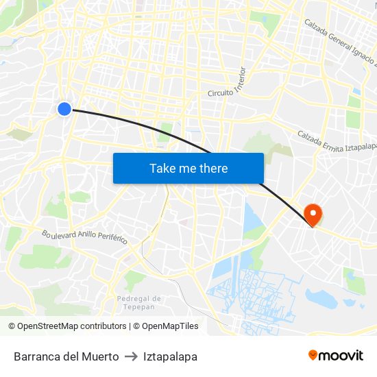 Barranca del Muerto to Iztapalapa map