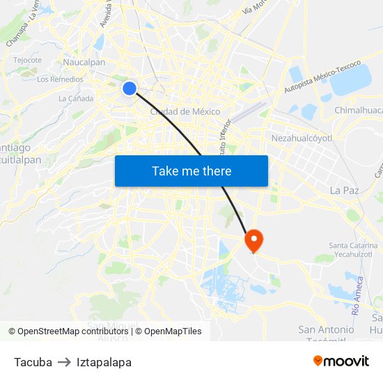 Tacuba to Iztapalapa map