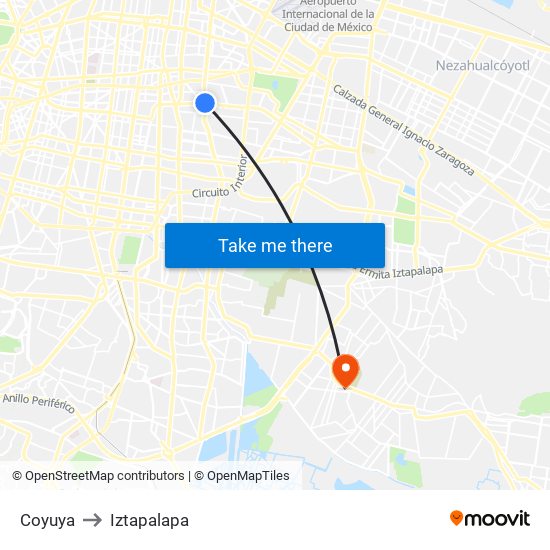 Coyuya to Iztapalapa map