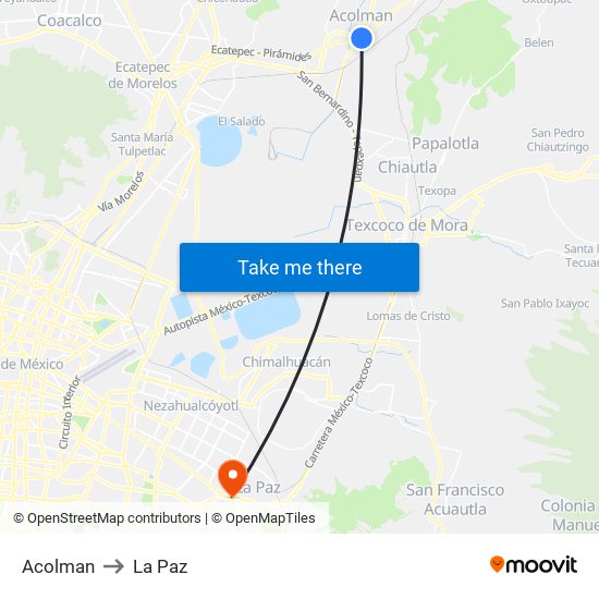 Acolman to La Paz map