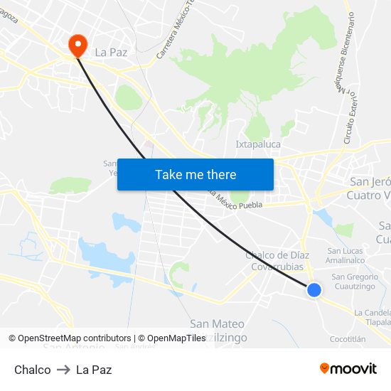 Chalco to La Paz map