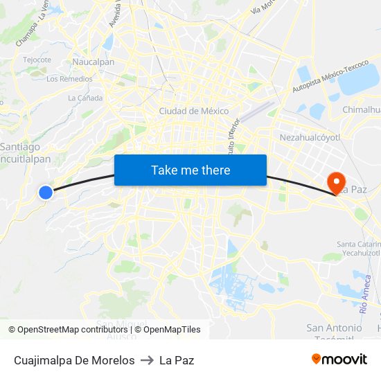 Cuajimalpa De Morelos to La Paz map