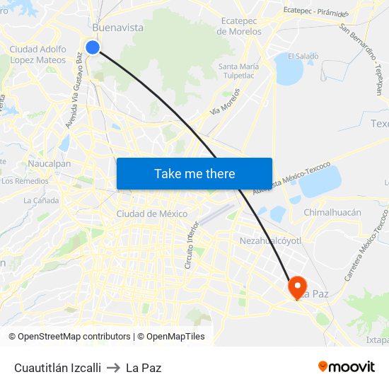 Cuautitlán Izcalli to La Paz map