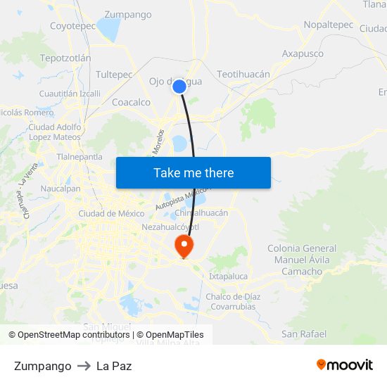 Zumpango to La Paz map
