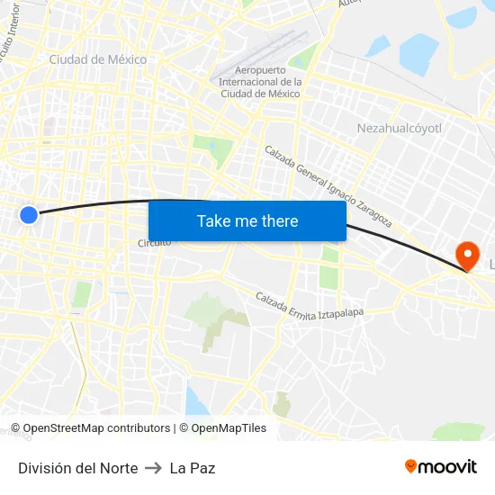 División del Norte to La Paz map
