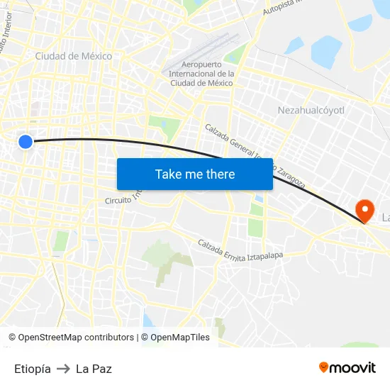 Etiopía to La Paz map