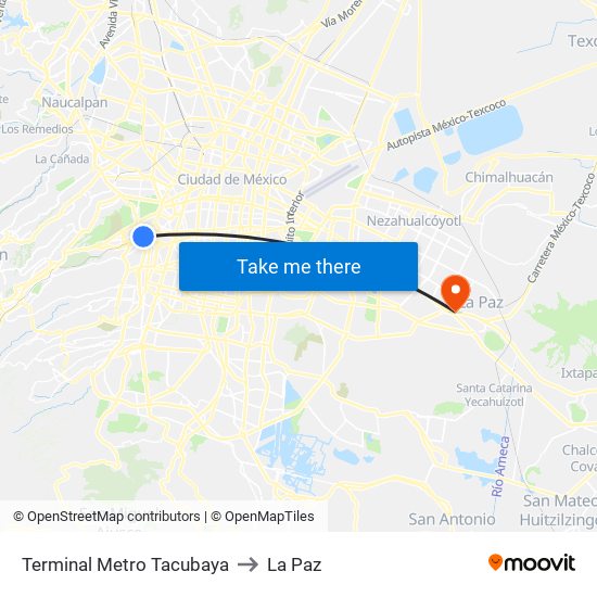 Terminal Metro Tacubaya to La Paz map
