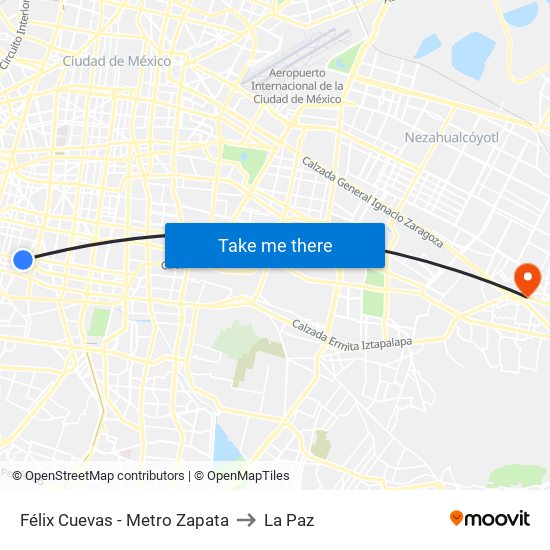 Félix Cuevas - Metro Zapata to La Paz map