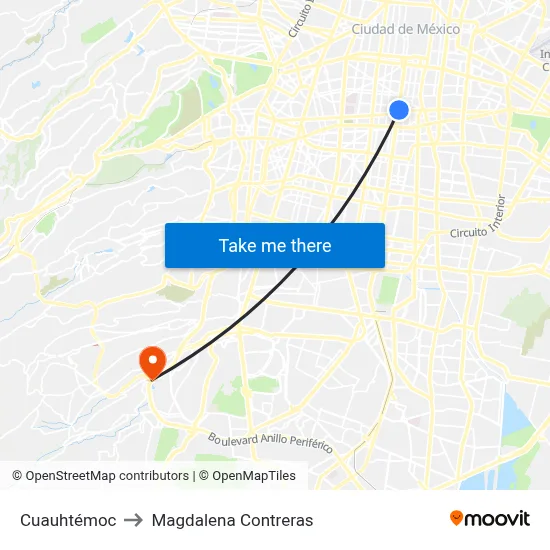 Cuauhtémoc to Magdalena Contreras map