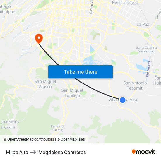 Milpa Alta to Magdalena Contreras map