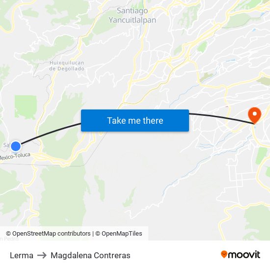 Lerma to Magdalena Contreras map