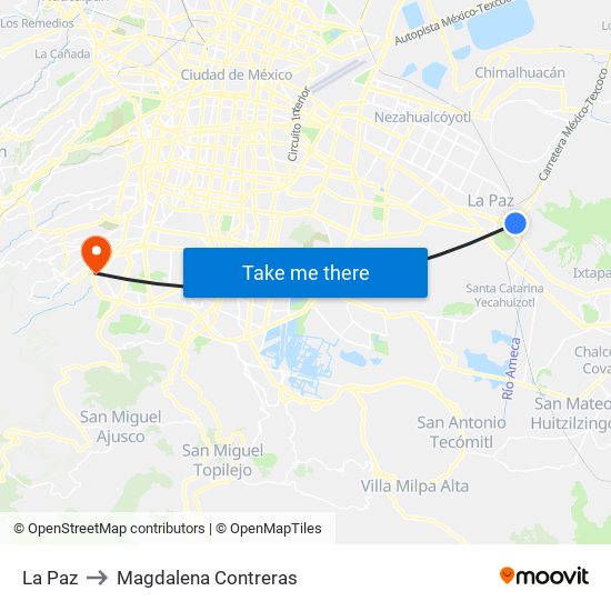 La Paz to Magdalena Contreras map