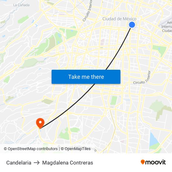 Candelaria to Magdalena Contreras map