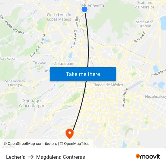 Lechería to Magdalena Contreras map