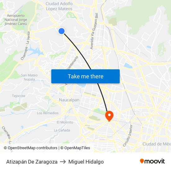 Atizapán De Zaragoza to Miguel Hidalgo map