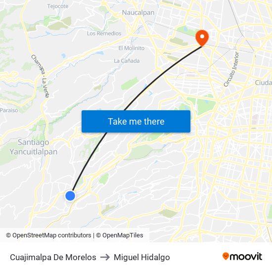 Cuajimalpa De Morelos to Miguel Hidalgo map