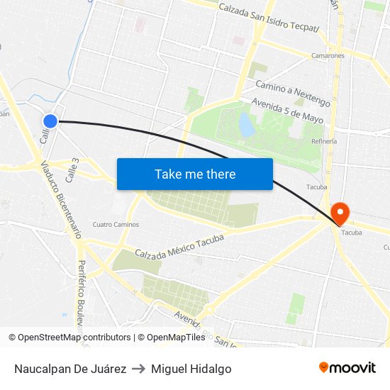 Naucalpan De Juárez to Miguel Hidalgo map