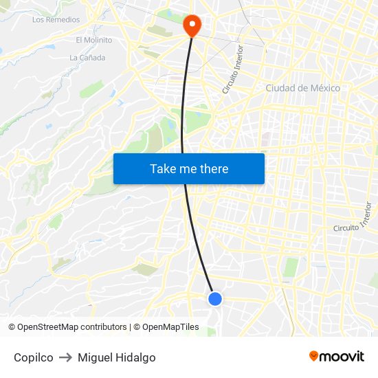 Copilco to Miguel Hidalgo map