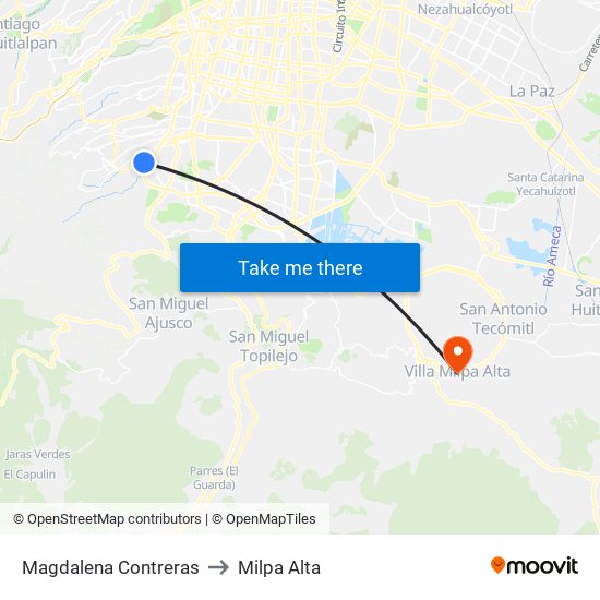 Magdalena Contreras to Milpa Alta map