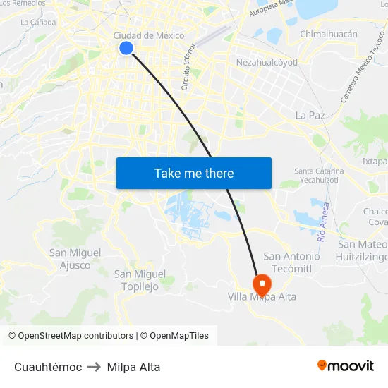 Cuauhtémoc to Milpa Alta map