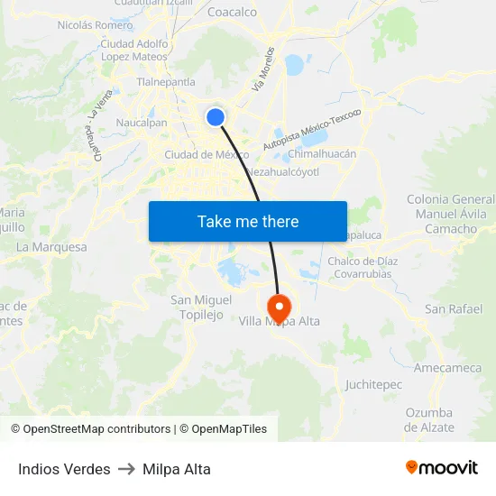 Indios Verdes to Milpa Alta map