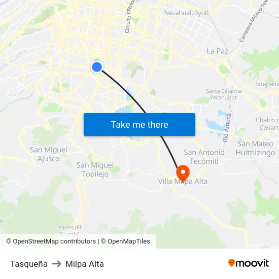 Tasqueña to Milpa Alta map