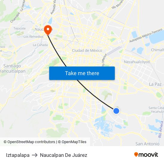 Iztapalapa to Naucalpan De Juárez map