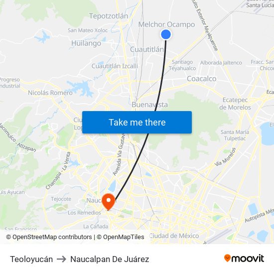 Teoloyucán to Naucalpan De Juárez map