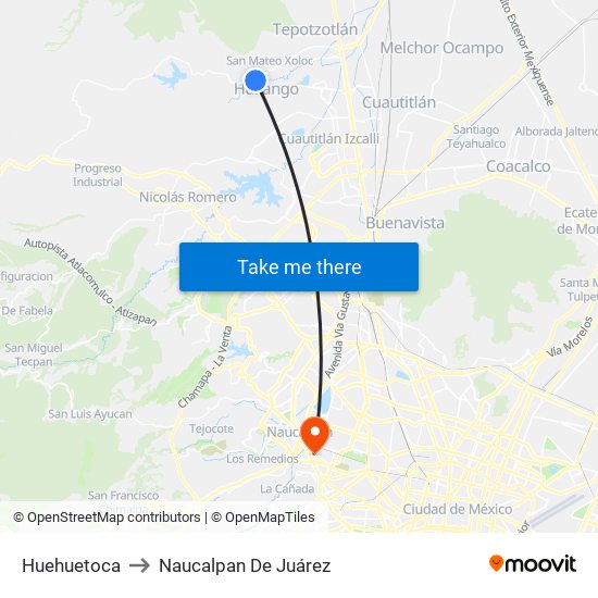 Huehuetoca to Naucalpan De Juárez map