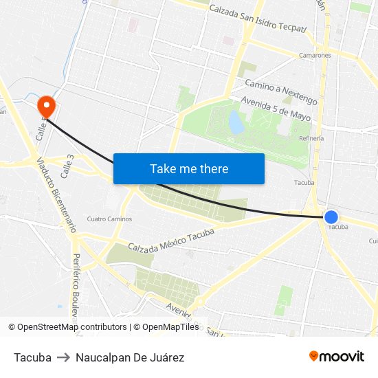Tacuba to Naucalpan De Juárez map