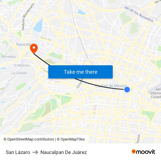 San Lázaro to Naucalpan De Juárez map