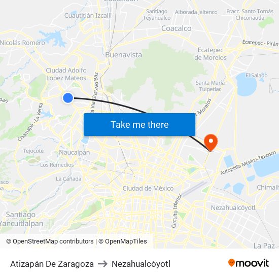 Atizapán De Zaragoza to Nezahualcóyotl map