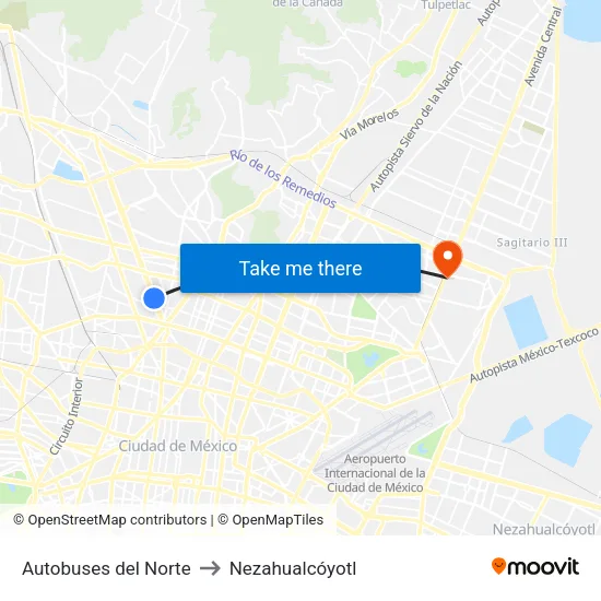 Autobuses del Norte to Nezahualcóyotl map