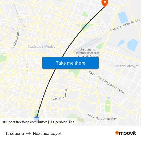 Tasqueña to Nezahualcóyotl map