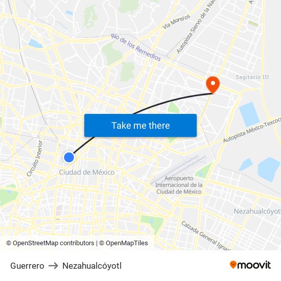 Guerrero to Nezahualcóyotl map